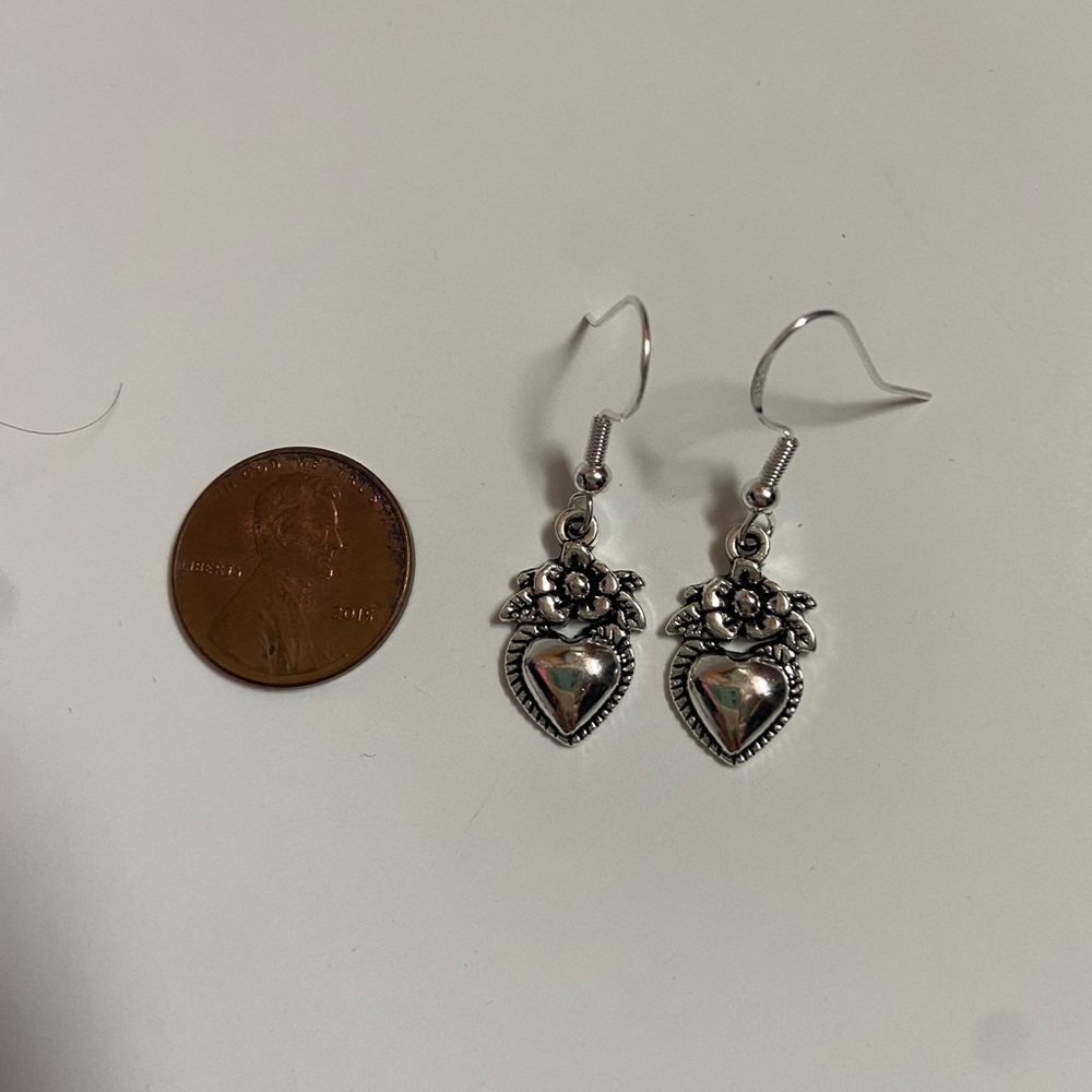 New Handmade heart earrings with sterling ear wire